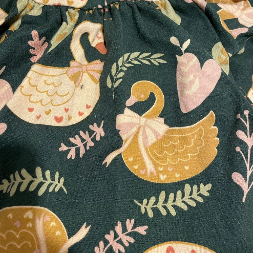 Dot Dot Smile Girl's size 2T Ballerina Twirl Dress Green Swans Pink Twirly